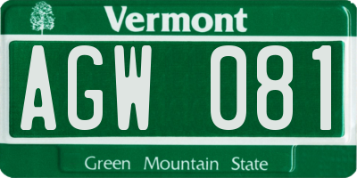 VT license plate AGW081