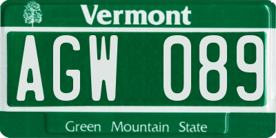VT license plate AGW089