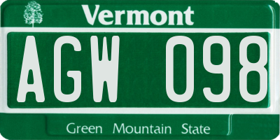 VT license plate AGW098