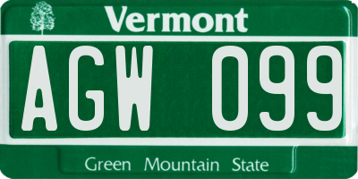 VT license plate AGW099