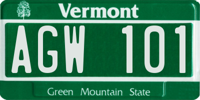 VT license plate AGW101
