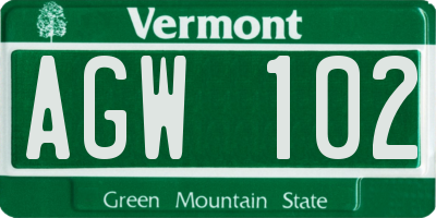 VT license plate AGW102