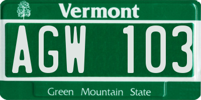 VT license plate AGW103