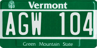 VT license plate AGW104