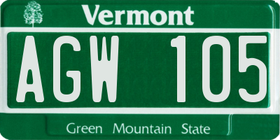 VT license plate AGW105