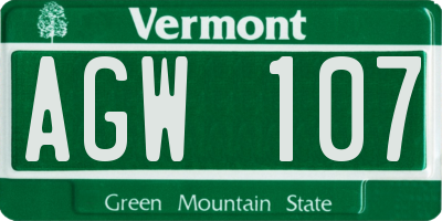 VT license plate AGW107
