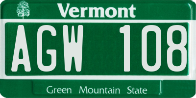 VT license plate AGW108