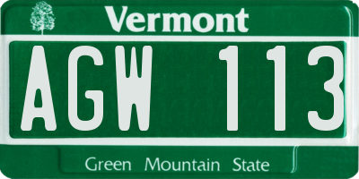 VT license plate AGW113
