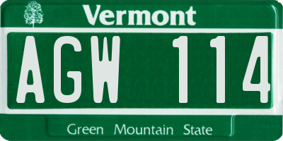 VT license plate AGW114