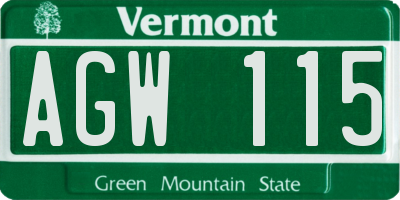 VT license plate AGW115
