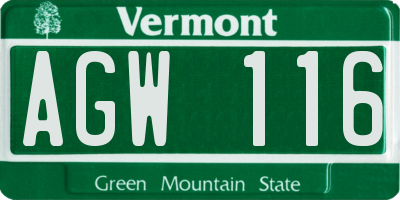VT license plate AGW116