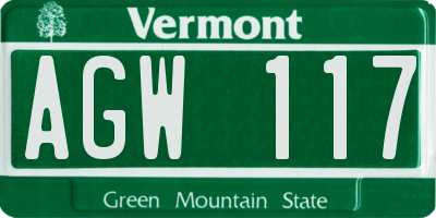 VT license plate AGW117