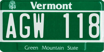 VT license plate AGW118