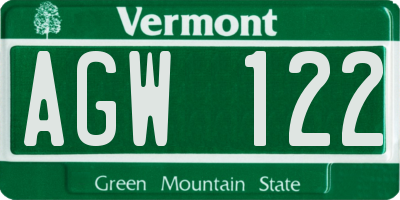 VT license plate AGW122