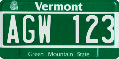 VT license plate AGW123