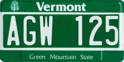 VT license plate AGW125