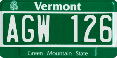 VT license plate AGW126