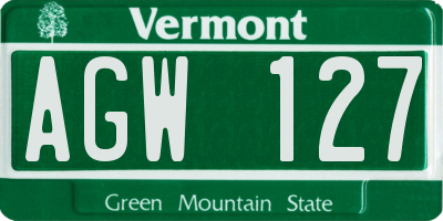 VT license plate AGW127