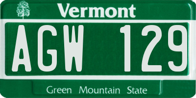 VT license plate AGW129