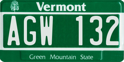 VT license plate AGW132
