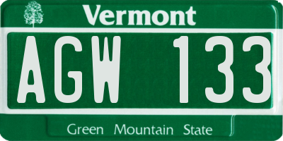 VT license plate AGW133