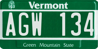 VT license plate AGW134