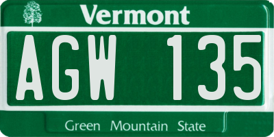VT license plate AGW135