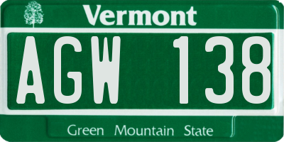 VT license plate AGW138
