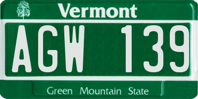 VT license plate AGW139
