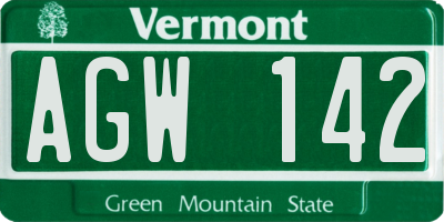 VT license plate AGW142