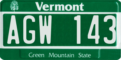 VT license plate AGW143
