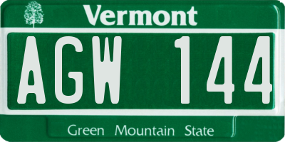 VT license plate AGW144