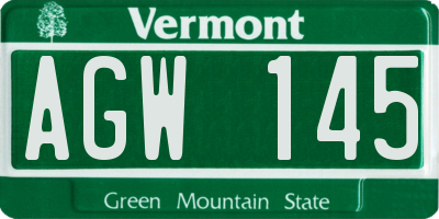 VT license plate AGW145