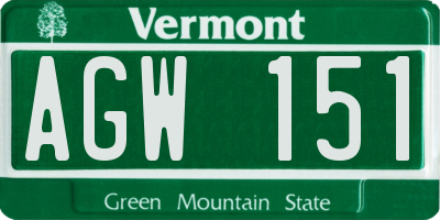 VT license plate AGW151