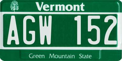 VT license plate AGW152