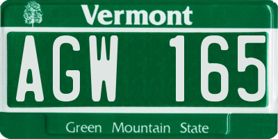 VT license plate AGW165
