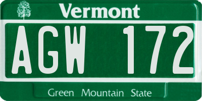 VT license plate AGW172
