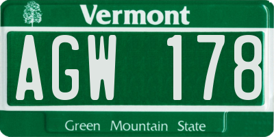 VT license plate AGW178