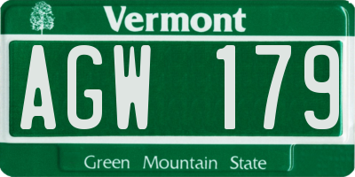 VT license plate AGW179