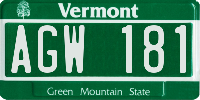 VT license plate AGW181