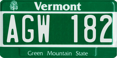 VT license plate AGW182