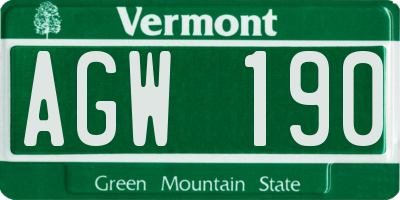 VT license plate AGW190