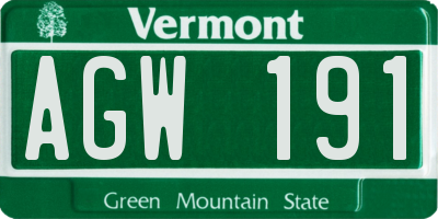 VT license plate AGW191
