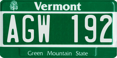 VT license plate AGW192