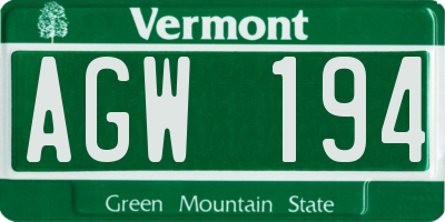 VT license plate AGW194