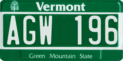 VT license plate AGW196