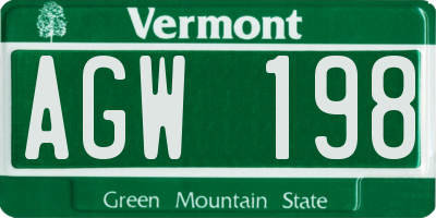 VT license plate AGW198