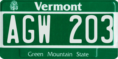 VT license plate AGW203