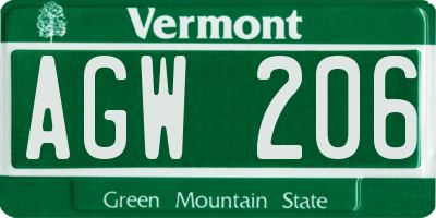 VT license plate AGW206