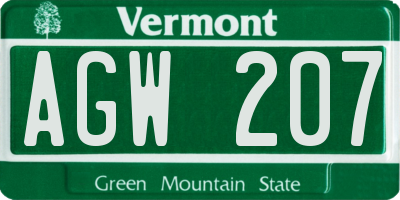 VT license plate AGW207
